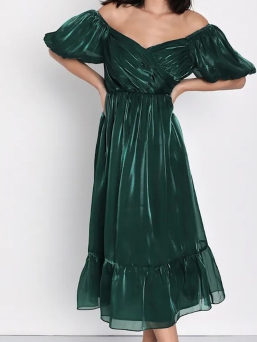 Lulu's Emerald Green Off-Shoulder Midi Dress